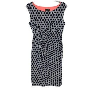 Connected Sleeveless Draped Faux Wrap Dress Women 8 Geometric Pattern B&W